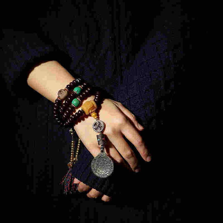 Buddha Stones Tybet 108 Mala Koraliki Fioletowe Nasiona Bodhi Bagua Vajra Bransoletka Pomyślności