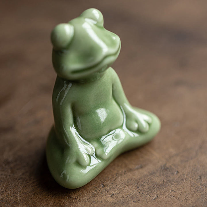 Buddha Stones Mini Mała Medytacja Lotos Spoczywająca Żaba Ceramiczna Bogactwo Szczęście Dom Herbata Figurka Dekoracja