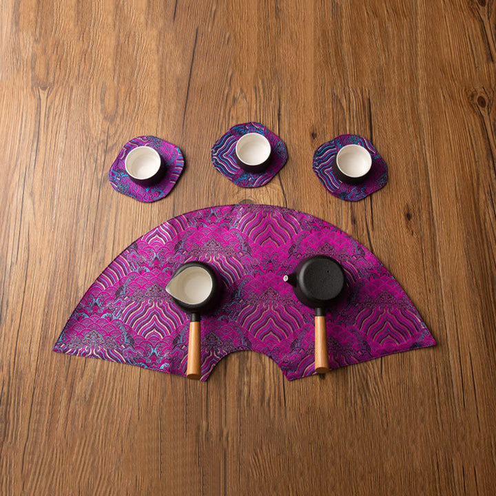 Podkładka pod Buddha Stones Vintage Sea Wave Bamboo Plum Blossom, podkładka pod kubek z haftem Kung Fu Tea Mat