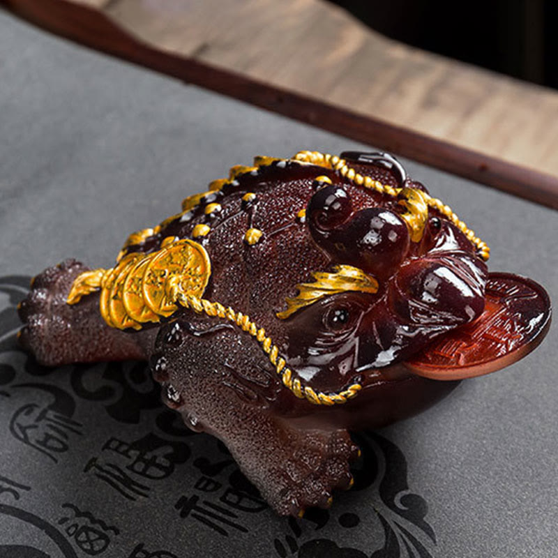 Buddha Stones Zmieniające Kolor FengShui Bogactwo Szczęśliwa Żaba Miedziana Moneta Herbata Zwierzę Żywica Figurka Dekoracja