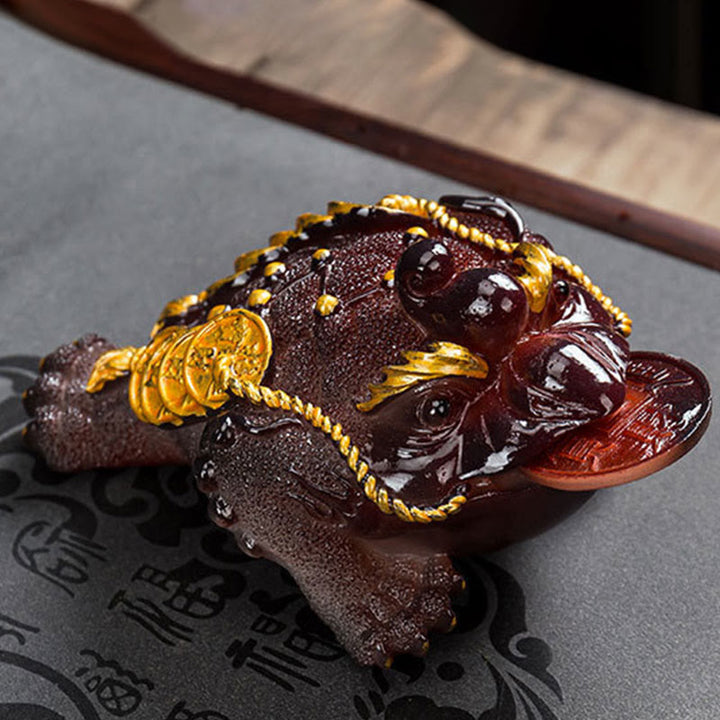 Buddha Stones Zmieniające Kolor FengShui Bogactwo Szczęśliwa Żaba Miedziana Moneta Herbata Zwierzę Żywica Figurka Dekoracja