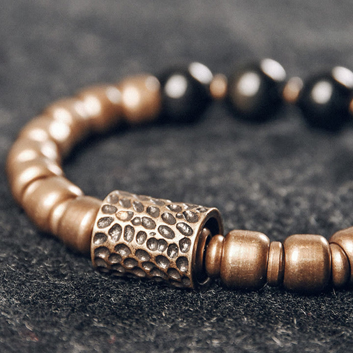 Bransoletka lecznicza z Buddha Stones , kamieniami lawowymi i tęczowym obsydianem i mosiądzem - image 12