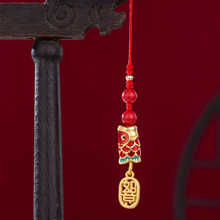 Buddha Stones Koi Ryba Cynober Przyciągający Bogactwo Życzenie Ruyi Urok Szczęścia Telefon Wiszący Dekoracja