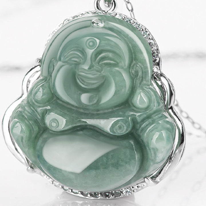 Buddha Stones 925 Srebro Sterlingowe Śmiejący się Budda Jadeit Obfitość Naszyjnik Łańcuszek Wisiorek - image 6