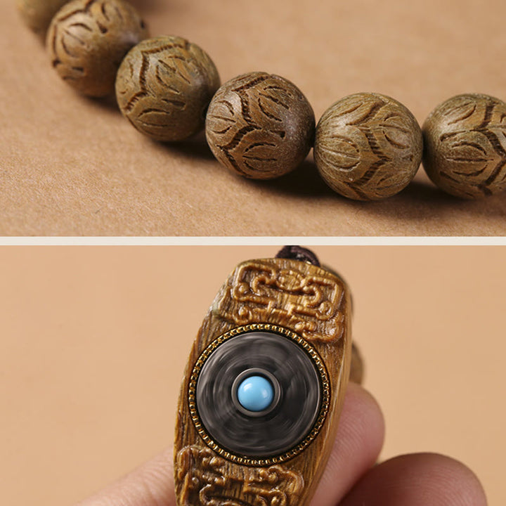 Buddha Stones Zielone Drzewo Sandałowe Hebanowe Drewno Sandałowe Om Mani Padme Hum Uspokajająca Bransoletka