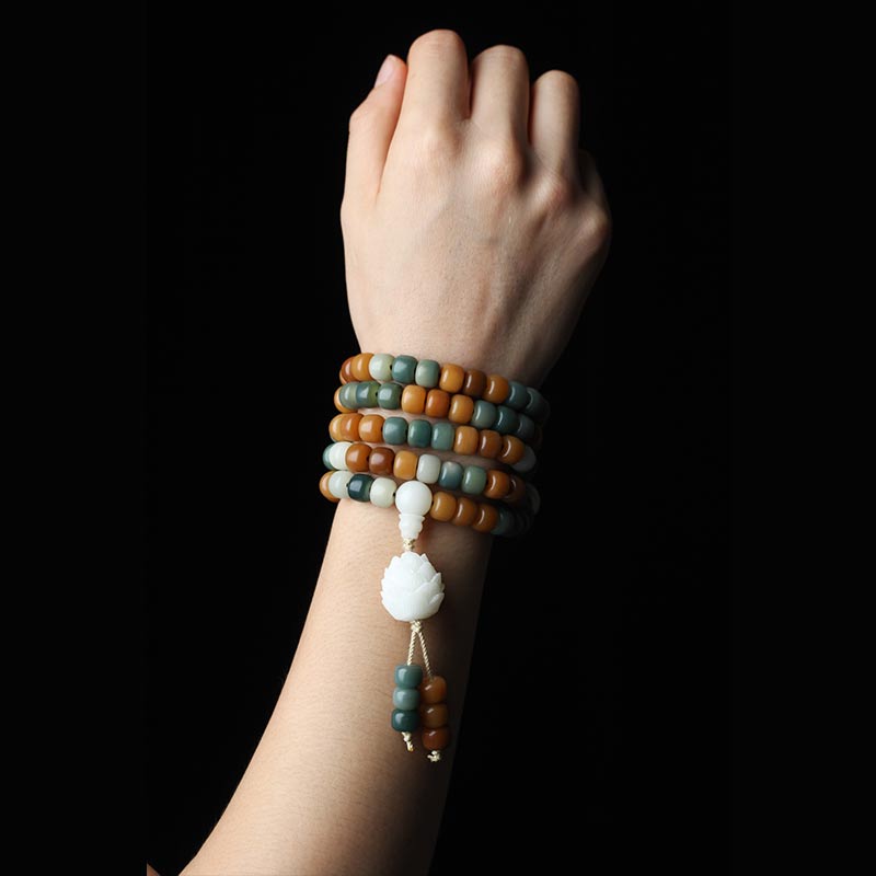 Buddha Stones Bransoletka z harmonijnego naszyjnika Bodhi Lotus Mala