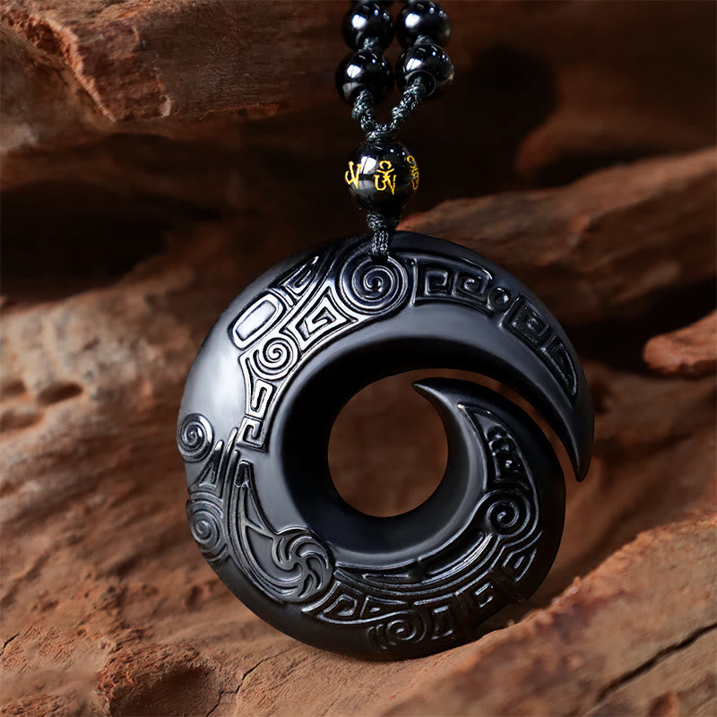 Buddha Stones Naturalny Czarny Obsydian Lód Obsydian Siła Naszyjnik Wisiorek