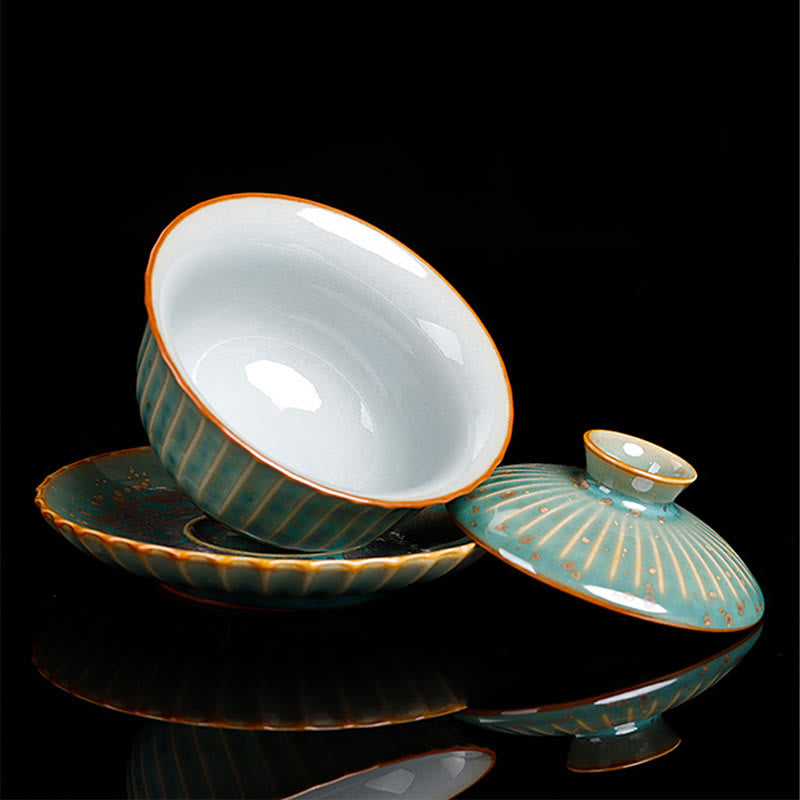 Buddha Stones Retro Glazura Zmiana Pieca Ceramiczny Gaiwan Sancai Filiżanka Kung Fu Filiżanka I Spodek Z Pokrywką
