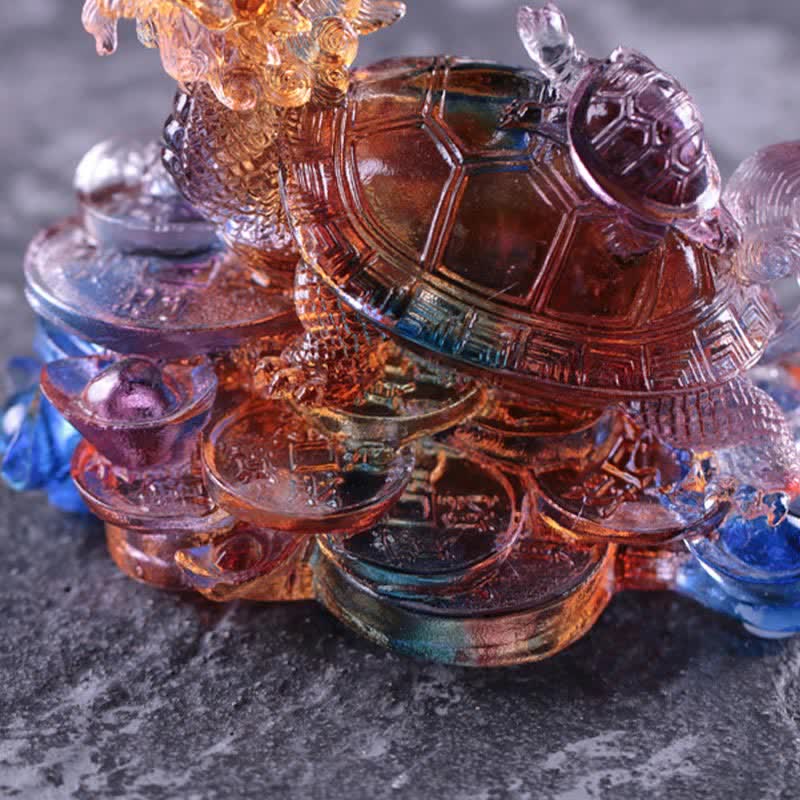 Buddha Stones Feng Shui Smok Żółw Monety Ręcznie Robione Kryształowe Szczęście Liuli Sztuka Dekoracja Domu Biuro