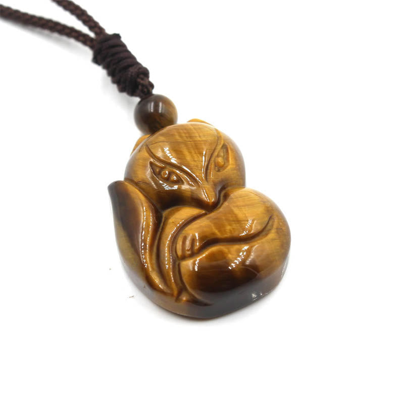 Buddha Stones Naturalny Czarny Obsydian Tygrysie Oko Lodowy Obsydian Lis Wisiorek Amulet Naszyjnik