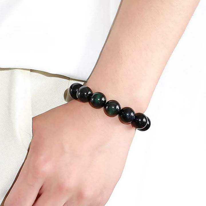 Bransoletka z naturalnego zielonego oka obsydianu z Buddha Stones