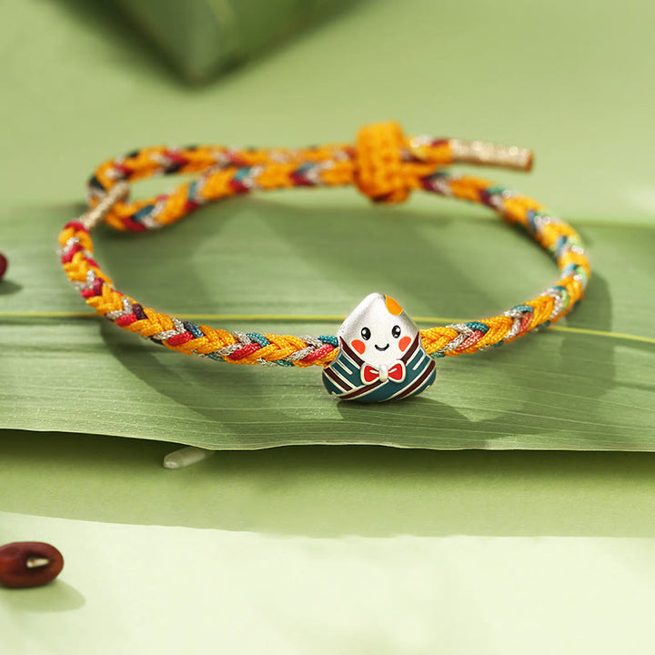 Buddha Stones 925 Srebro Sterling Festiwal Smoczych Łodzi Wzór Zongzi Szczęście Ręcznie Robione Wielokolorowe Liny Bransoletka Dla Dzieci Dorosłych