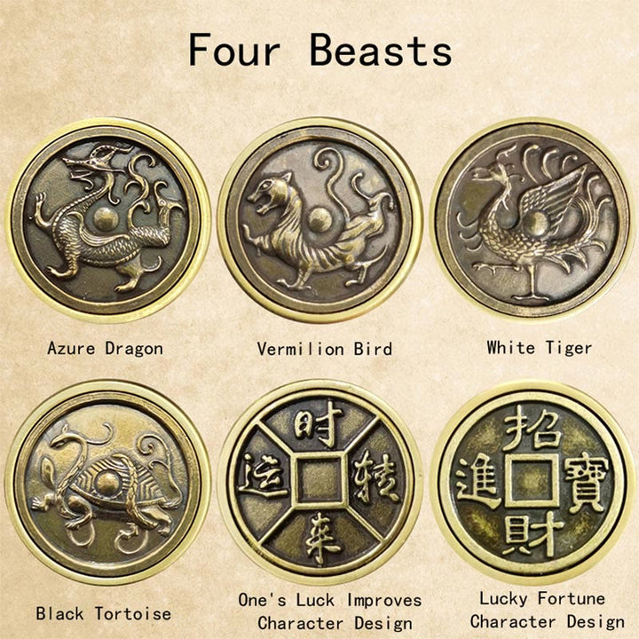 Buddha Stones Cztery Bestie Feng Shui Yin Yang Bagua Miedziana Moneta Harmonia Obrotowa Dekoracja