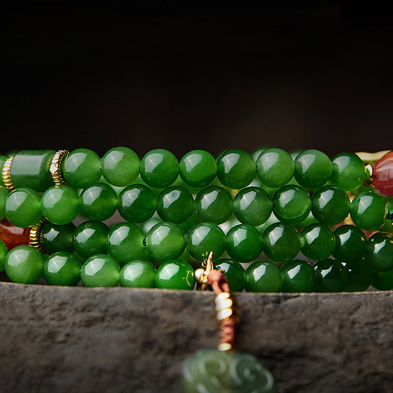Buddha Stones 108 Mala Beads Cyan Jade Red Agat Bransoletka Szczęścia Śmiejącego Się Buddy