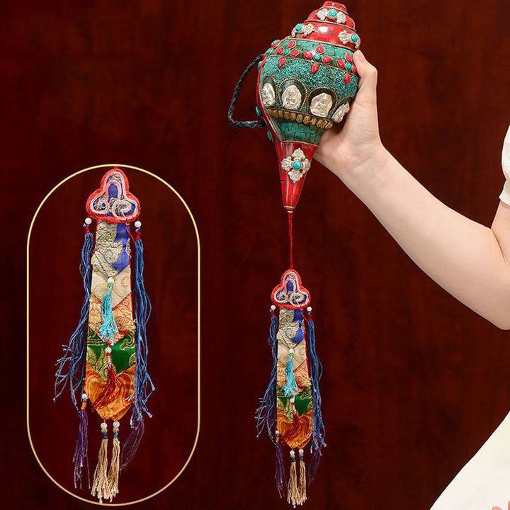 Tybetańska, ręcznie robiona Shankha Om Mani Padme Hum Budda Avalokitesvara turkusowa muszla pozytywna dekoracja - image 11