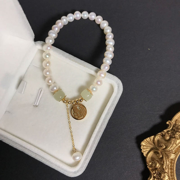 Bransoletka z pereł naturalnych Hetian Jade Happiness Wisdom Bead
