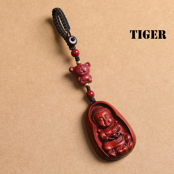 Buddha Stones Mały liść Czerwony Sandałowiec Budda Cynober Chiński Zodiak Amulet Ochrona Brelok