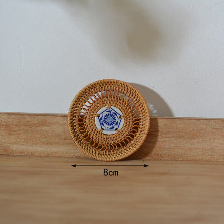 Ceramiczny Kwiatowy Wzór Rattanowy Podkładka Pod Kubek Pod Filiżankę - Podkładka ceramiczna 8 cm - image 2