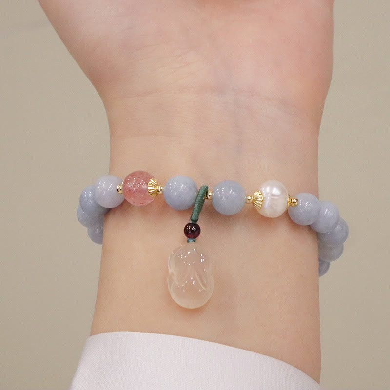 Buddha Stones Naturalny Akwamaryn Chalcedon Spokój Królik Tykwa Kot Bransoletka z zawieszkami - image 3