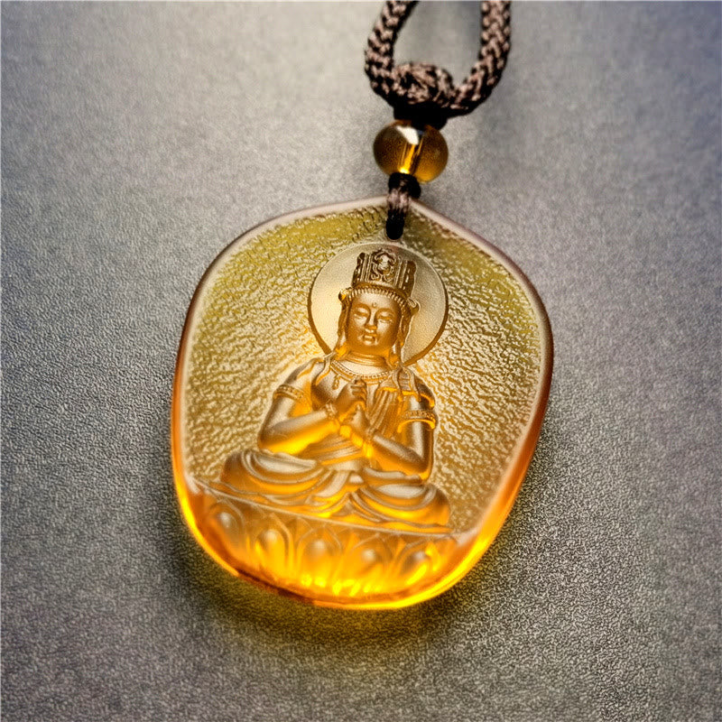 Buddha Stones Chiński Zodiak Natal Budda Błogosławieństwo Liuli Kryształ Współczucia Naszyjnik Wisiorek - Koza/Małpa-Tathagata (Rozmiar wisiorka: około 4,5*3,8*1 cm) - image 1