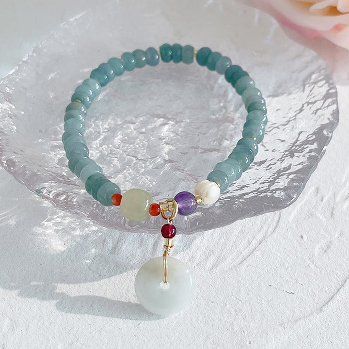 Buddha Stones Naturalne Hetian Jade Pearl Peace Buckle Fu Character Gourd Money Bag Truskawkowy Kwarc Bransoletka PiXiu Luck