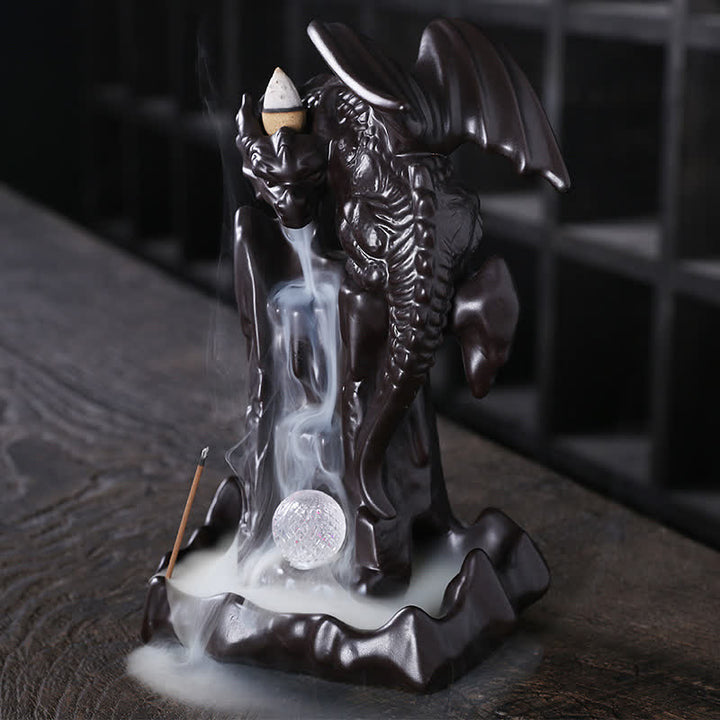 Nordic Dragon Ceramic Backflow Smoke Fountain Medytacja Uzdrawiająca Kadzielnica Dekoracja Kula Led