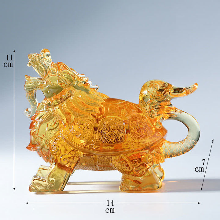 Feng Shui Smok Żółw Ręcznie Robiony Kryształ Liuli Dzieło Sztuki Dekoracja Domu Biuro - Złoto - Mały - image 10