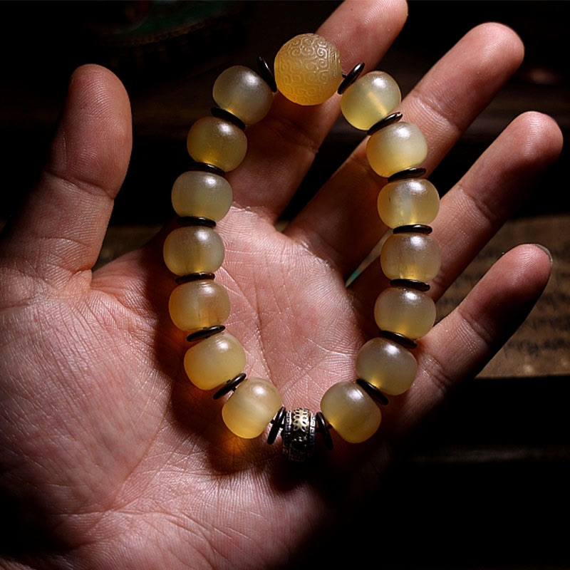 Buddha Stones Ręcznie Robione Tybetańskie Rogi Owcze Om Mani Padme Hum Bransoletka Pomyślności