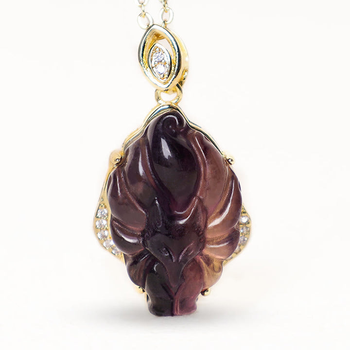 Buddha Stones Naturalny Kolorowy Fluoryt Dziewięcioogonowy Naszyjnik Ochronny Lis Wisiorek