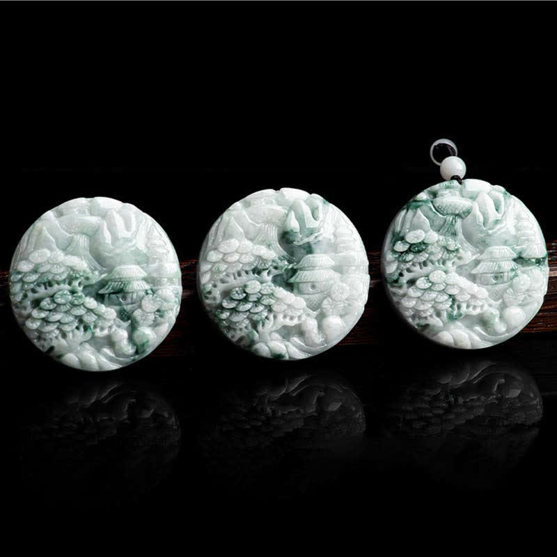 Naszyjnik z Buddha Stones z jadeitu i krajobrazu górskiego