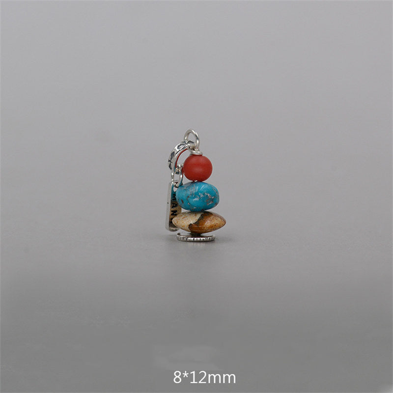 Buddha Stones Zen Cairn Labradorite Różne Kryształy Spokojny Wisiorek Naszyjnik - Wisiorek z czerwonych szklanych koralików, turkusu i kamienia krajobrazowego 8*12 mm - image 13