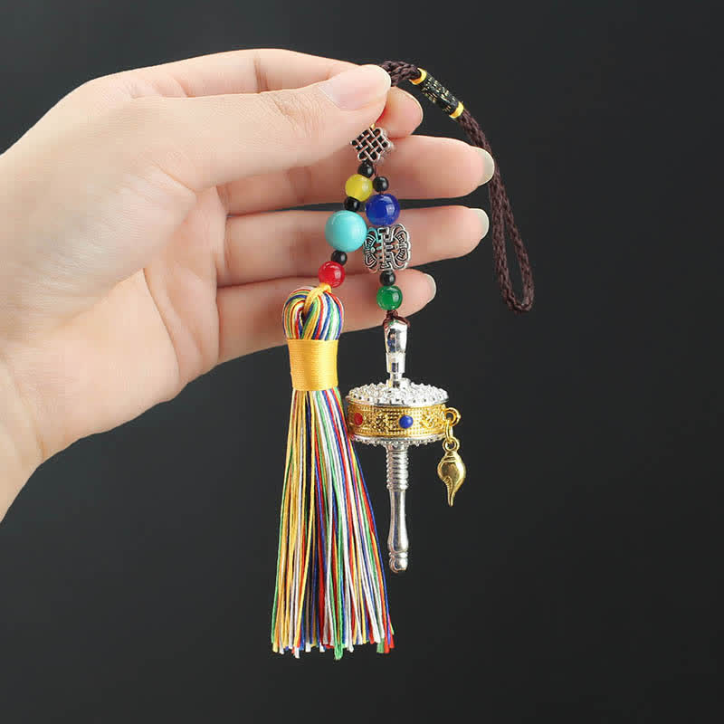 Tybet Om Mani Padme Hum Koło modlitewne Tassel Bag Dekoracja samochodowa do zawieszenia
