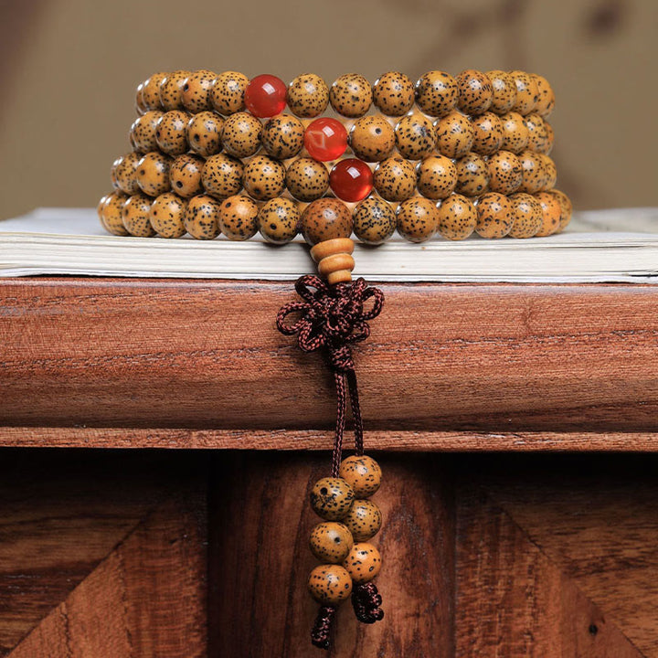 Buddha Stones 108 Koraliki Mala Bodhi Nasiona Czerwony Agat Bransoletka Pomyślności