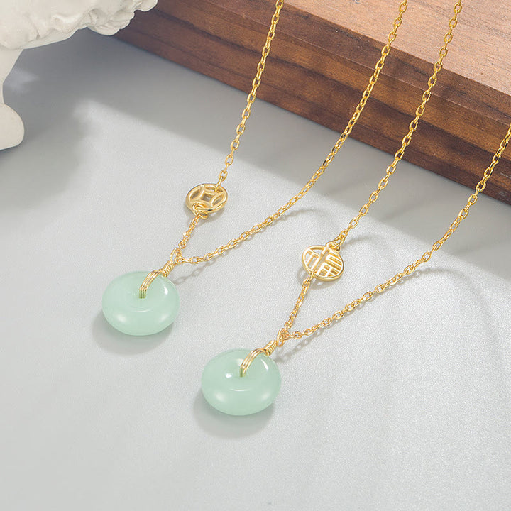 Buddha Stones Jade Fu Charakter Miedziana Moneta Pokój Klamra Obfitość Naszyjnik Wisiorek