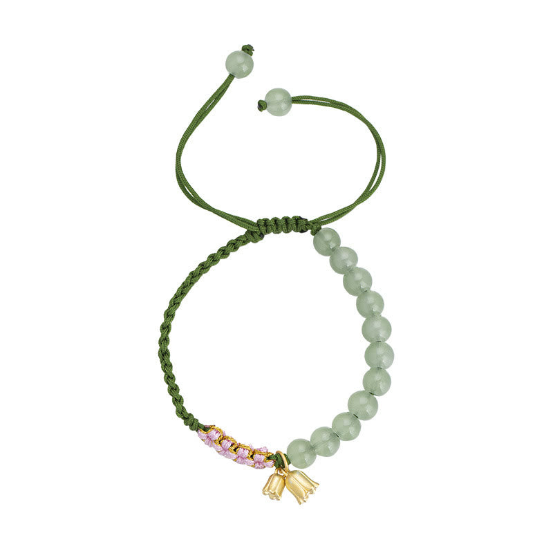 Buddha Stones Ręcznie Robione Jade Koraliki Konwalii Charm Szczęścia Bransoletka Pleciona