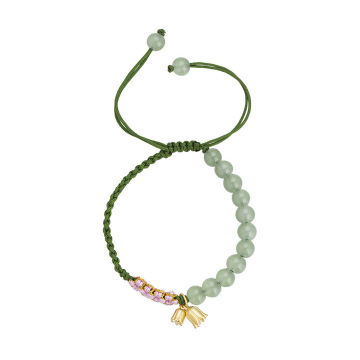 Buddha Stones Ręcznie Robione Jade Koraliki Konwalii Charm Szczęścia Bransoletka Pleciona