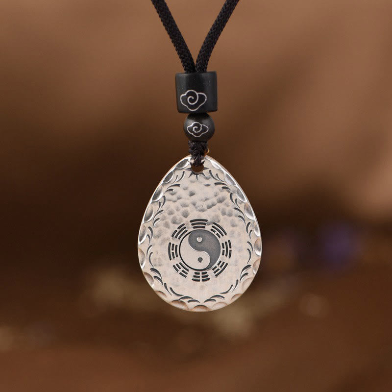 Buddha Stones Vintage 999 Srebro Sterlingowe Yin Yang Bagua Woda Kropla Projekt Równowaga Harmonia Naszyjnik Wisiorek - Srebro próby 999 - image 0