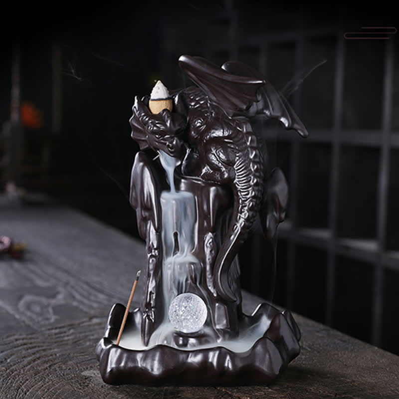 Nordic Dragon Ceramic Backflow Smoke Fountain Medytacja Uzdrawiająca Kadzielnica Dekoracja Kula Led