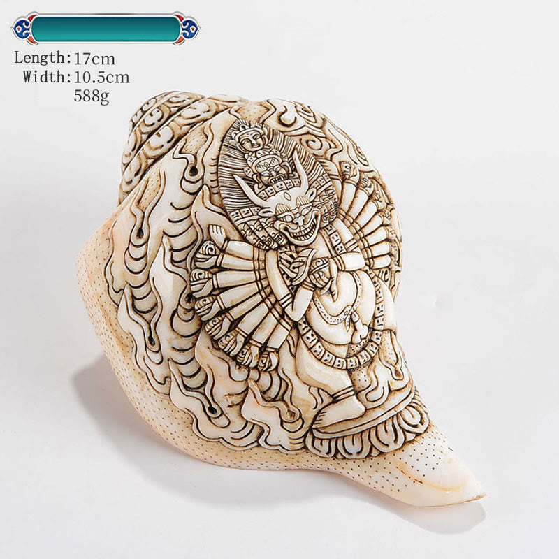 Tybetańska, ręcznie grawerowana dekoracja buddy Shankha Awalokiteśwary z muszli - Budda Yamantaka 17,5*10,5 cm - image 14