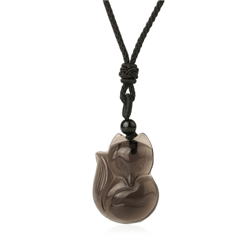 Buddha Stones Naturalny Czarny Obsydian Tygrysie Oko Lodowy Obsydian Lis Wisiorek Amulet Naszyjnik