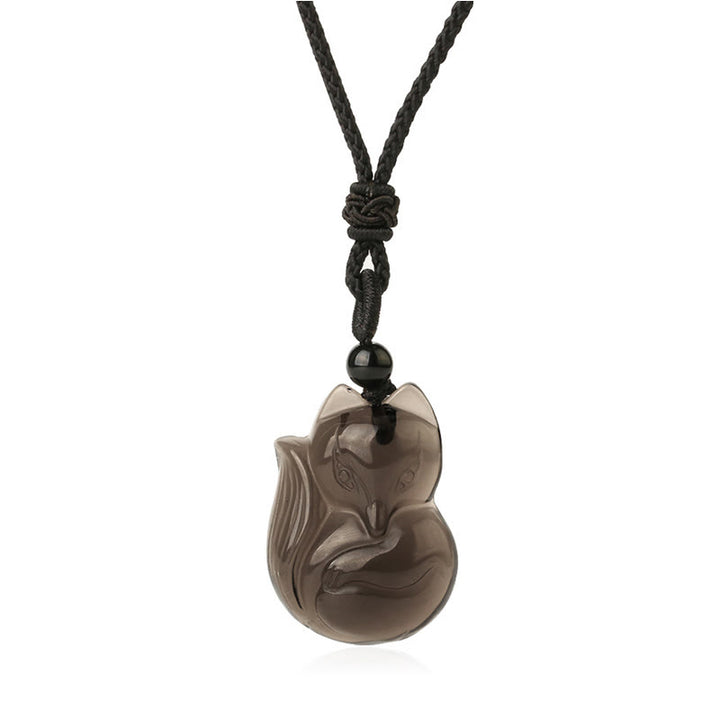 Buddha Stones Naturalny Czarny Obsydian Tygrysie Oko Lodowy Obsydian Lis Wisiorek Amulet Naszyjnik