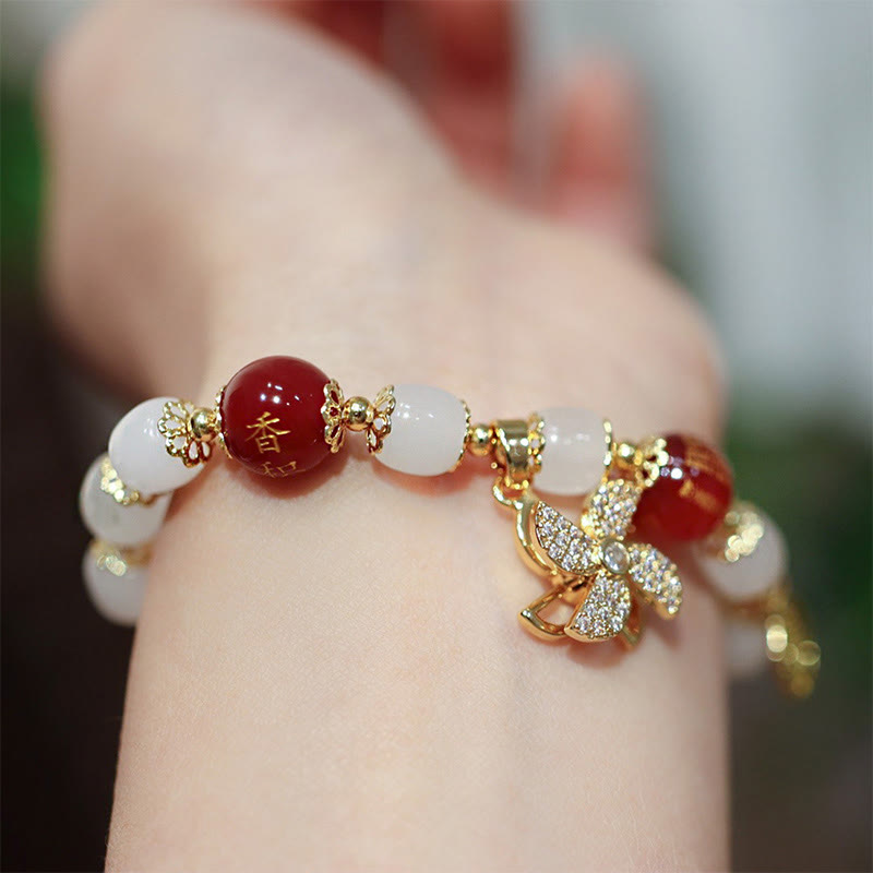 Buddha Stones Wiatrak Chiński Zamek Charm Fu Znak Błogosławieństwo Bransoletka