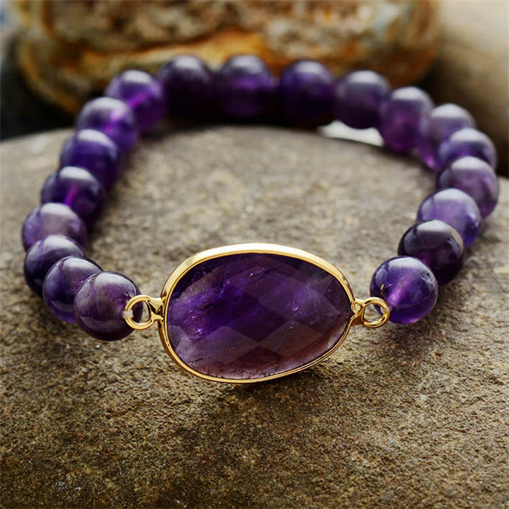 Bransoletka Buddha Stones Naturalny Ametyst Kryształ Balance Wzór Marquise
