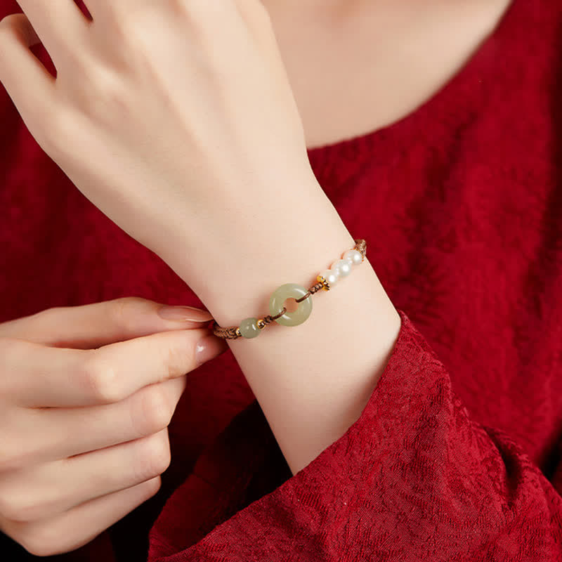 Bransoletka z naturalnych Buddha Stones Hetian Jade Pearl Peace Buckle Luck