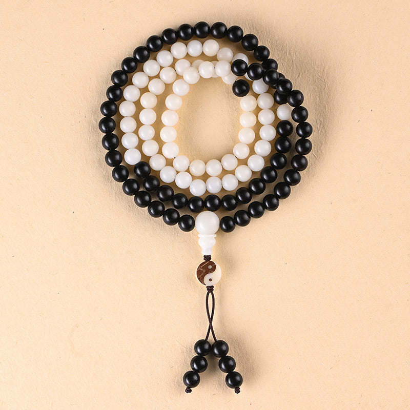 Buddha Stones Hebanowy Naszyjnik Ochronny YinYang Mala
