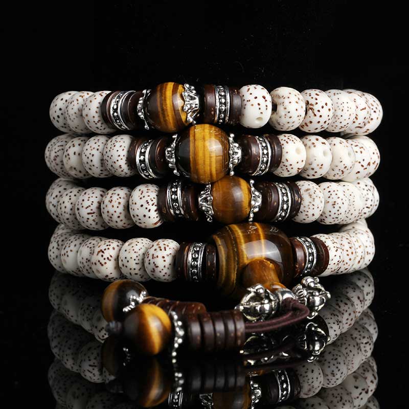 Buddha Stones Ręcznie robione Tybetańskie Tygrysie Oko Bodhi Bransoletka Spokoju