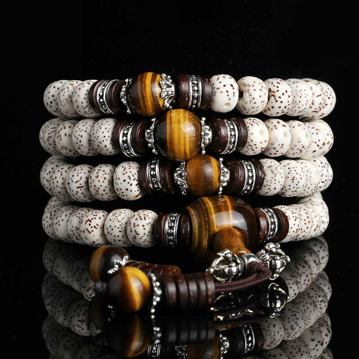 Buddha Stones Ręcznie robione Tybetańskie Tygrysie Oko Bodhi Bransoletka Spokoju
