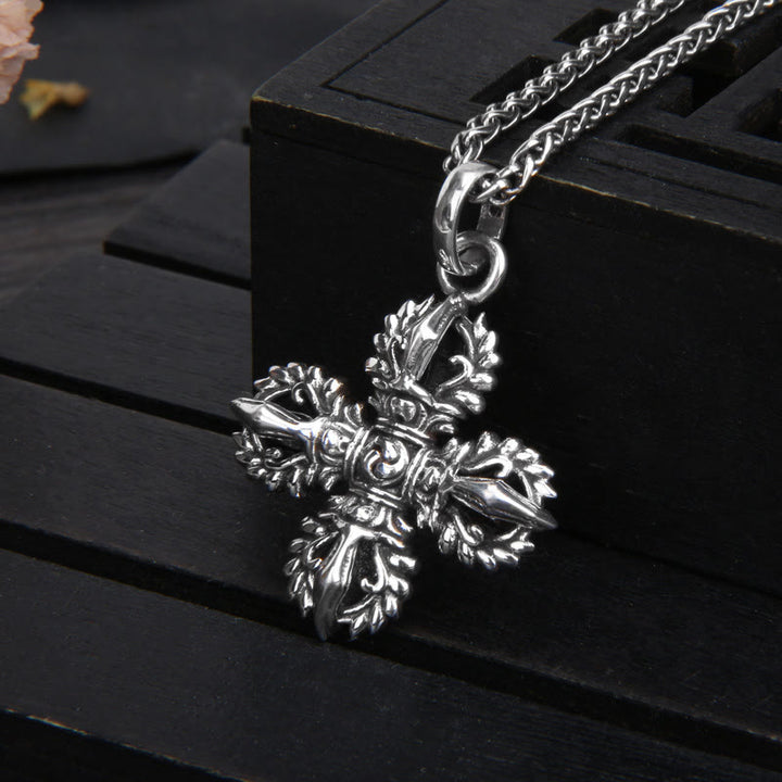 Naszyjnik z Buddha Stones 925 Srebro Sterling Podwójny Dorje Wadżra Siła Duchowa Wisiorek