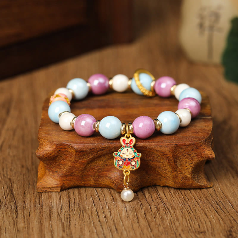 Buddha Stones Tybetańskie Zakiram Bogini Bogactwa Królik Głowa Lwa Charm Liuli Szkło Kadzidło Popiół Porcelanowa Koralik Ochrona Bransoletka