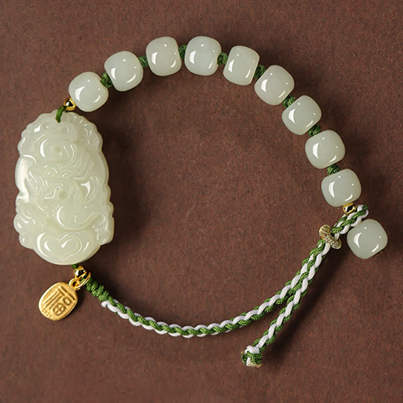 Bransoletka ze srebra próby 925 ze sznurka z chińskim znakiem zodiaku Hetian Jade
